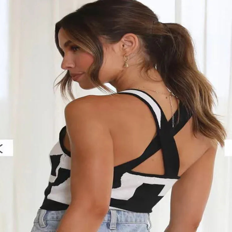 Women's U neck camisole vest in polyester fabric with crop design and medium elastic fit