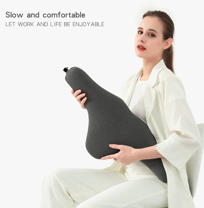 Memory foam car neck pillow in dark grey colour showing U-shaped design for automotive headrest support