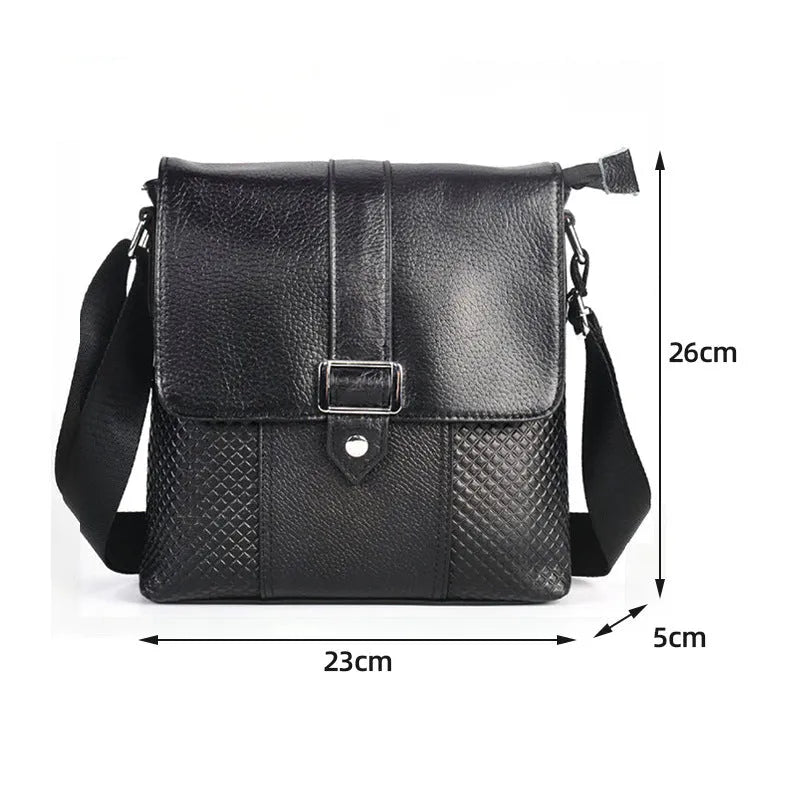 Genuine leather men's crossbody bag black top grain cowhide 26x23x5cm for business travel
