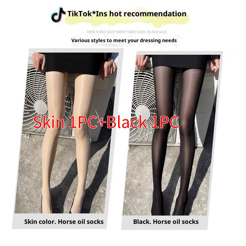 Woman wearing fleshcolour horse oil anti-snag pantyhose for spring