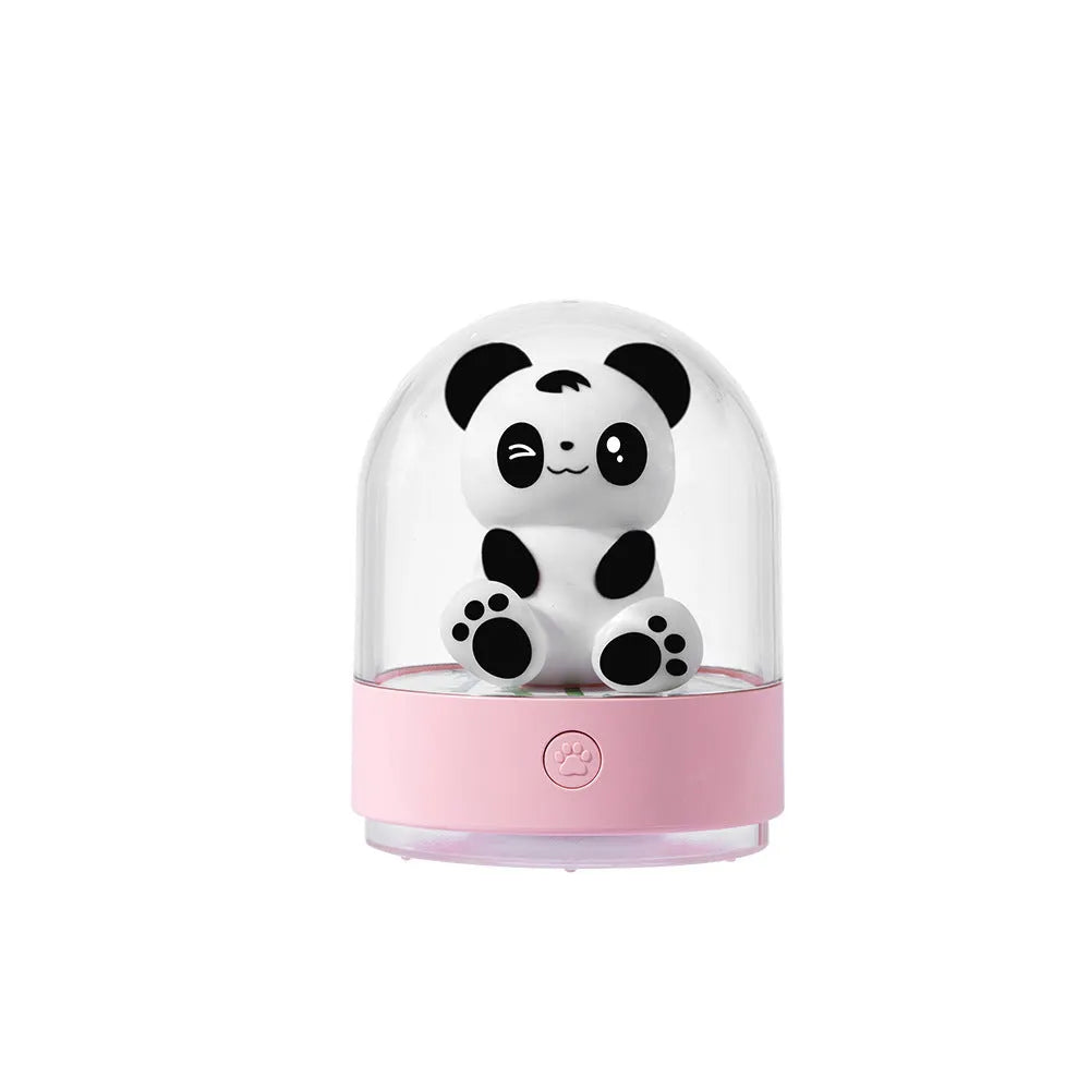 3D panda car bedside night light with USB charging, four colour LEDs, and aromatherapy cotton in pink and white