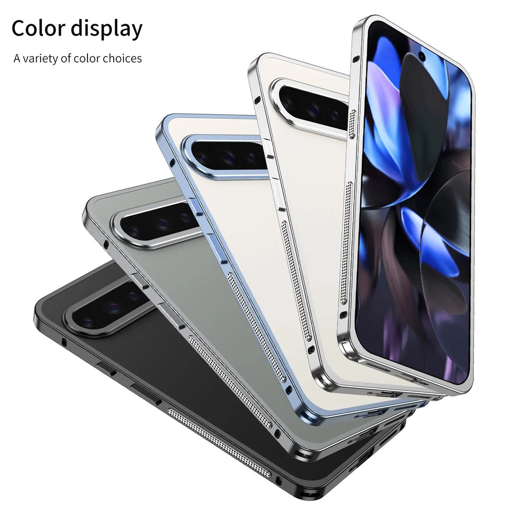 Aluminium alloy heat dissipation phone case for Google Pixel 9 Pro XL smartphone in black colour with separate lens case