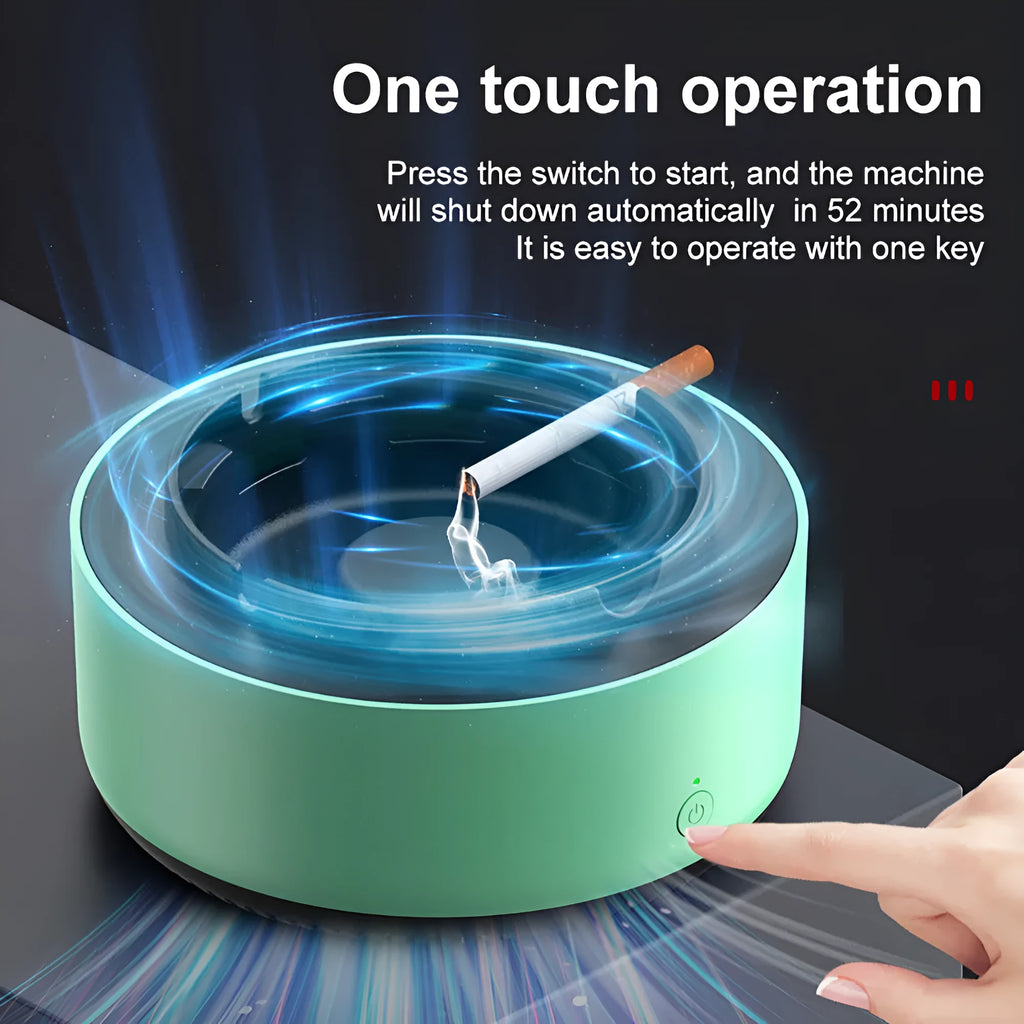 Grey electronic air purifier ashtray with cigarette butt grooves and purification system