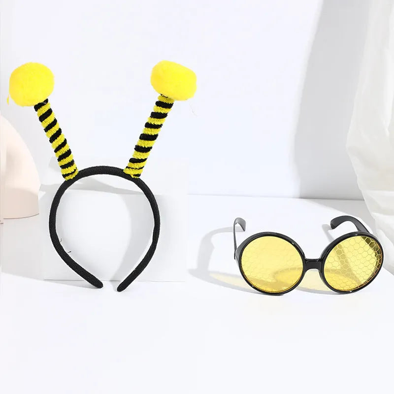 Children's cloth bees costume headband and glasses set with butterfly and ladybug details.