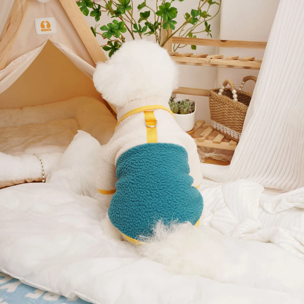 Pet wearing lambswool berber fleece sweatshirt in caramel colour for autumn winter warmth