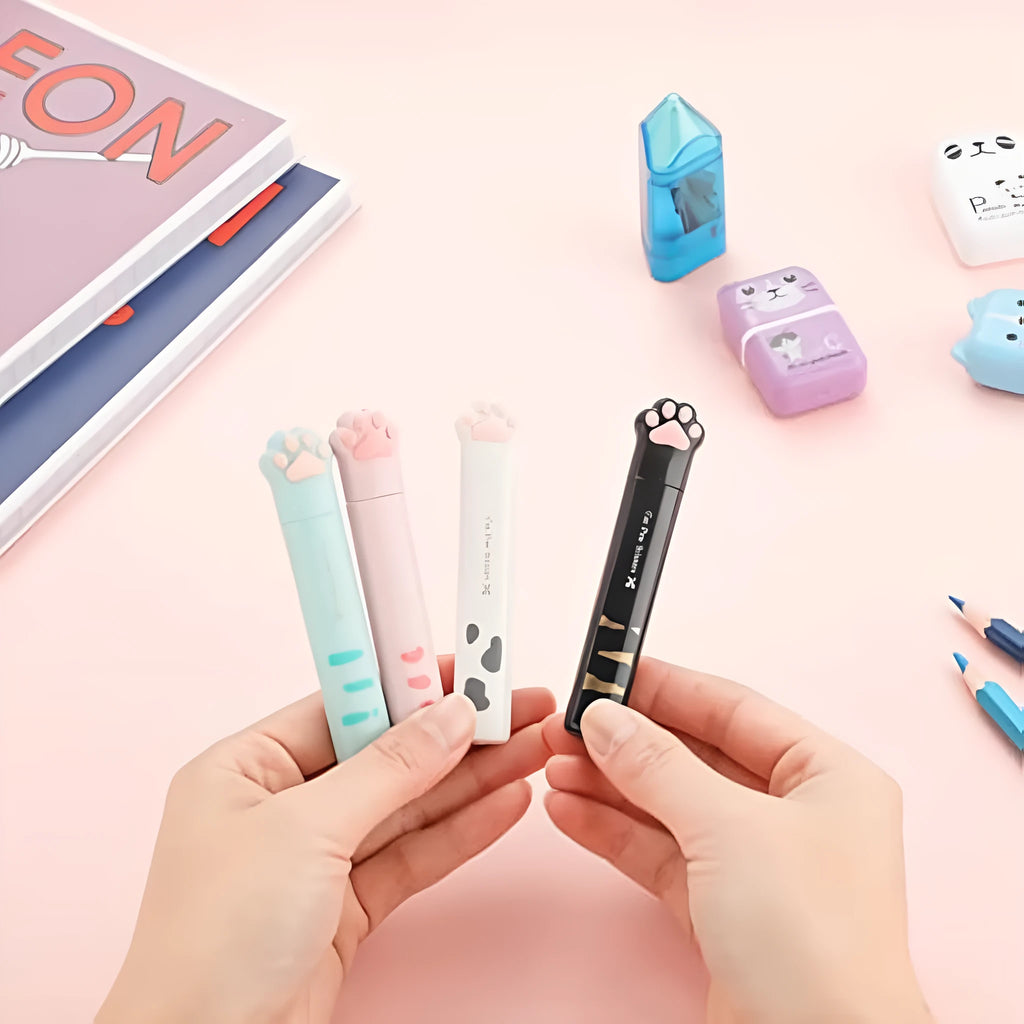 Cat paw mini folding scissors in four colours with stainless steel blades and decorative handles