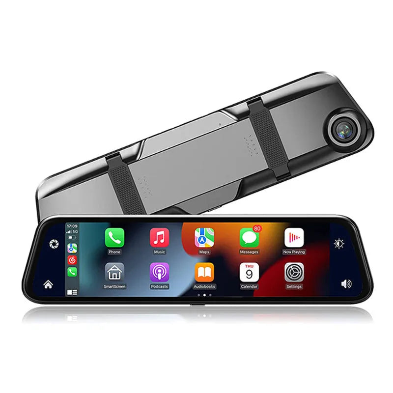Black 9-inch portable car GPS navigation system with dual cameras and wireless DVR recording