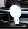 Black and white magnetic wireless charger with USB port and compact aluminium case