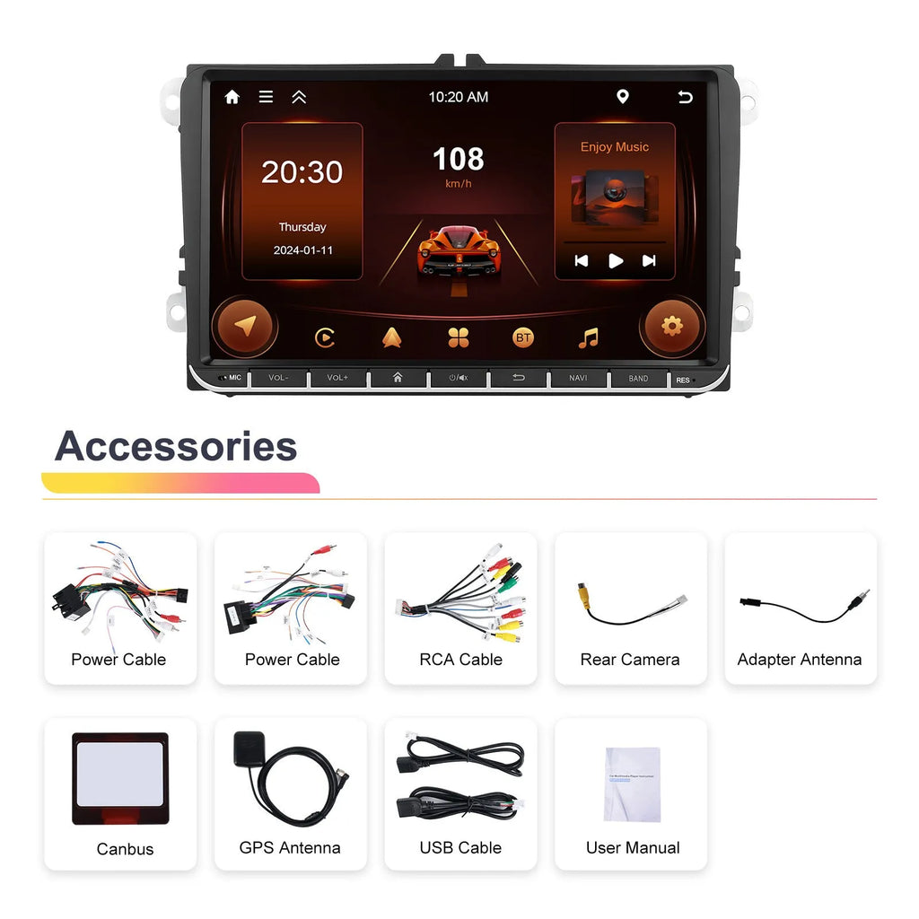 7 inch Android car head unit touchscreen for Volkswagen with wireless CarPlay and built-in GPS