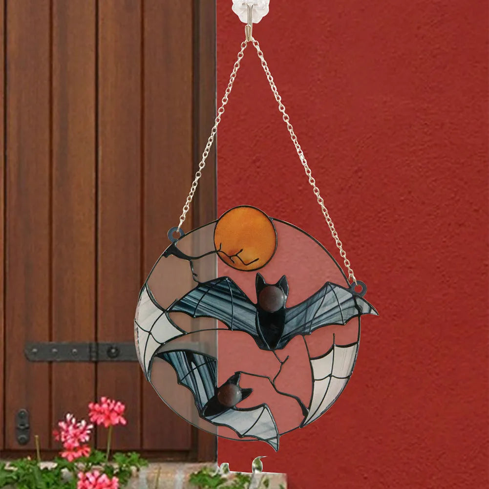 Moon Bat decorative acrylic pendant with engraved bat design, 15.3cm by 15cm, American style wall hanging
