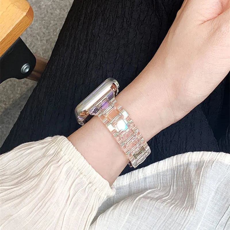 Colourful laser carved transparent resin watch strap with straight 22mm interface for Apple watches