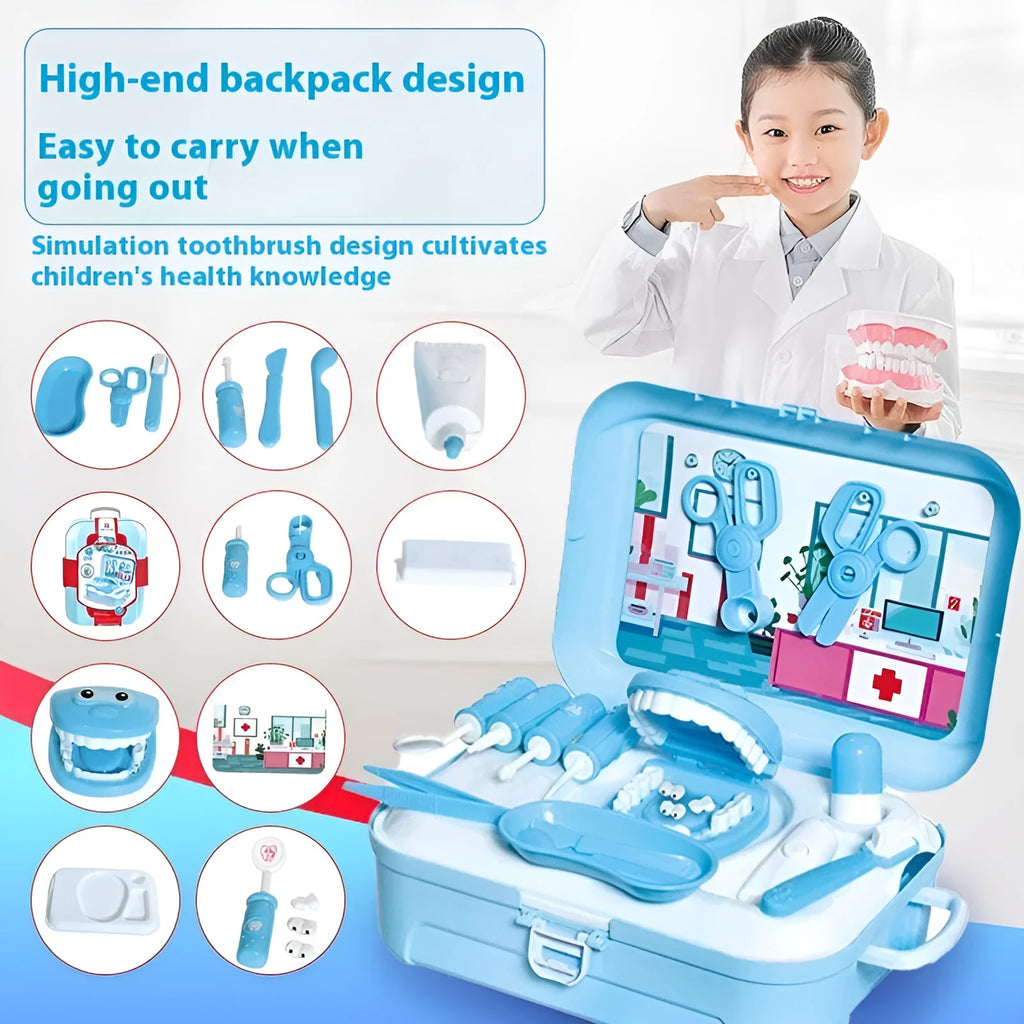 Sky blue plastic toy backpack storage box two-in-one children play house doctor toy for kids aged 4-6