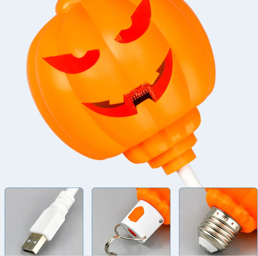 Plastic pumpkin lamp with USB charging in purple or yellow light colour option