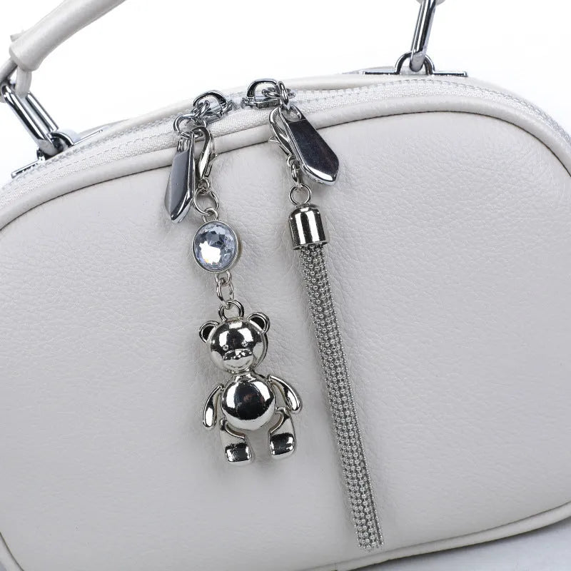 Women's 21x15cm PU stitching square bag with oval shape and double shoulder straps