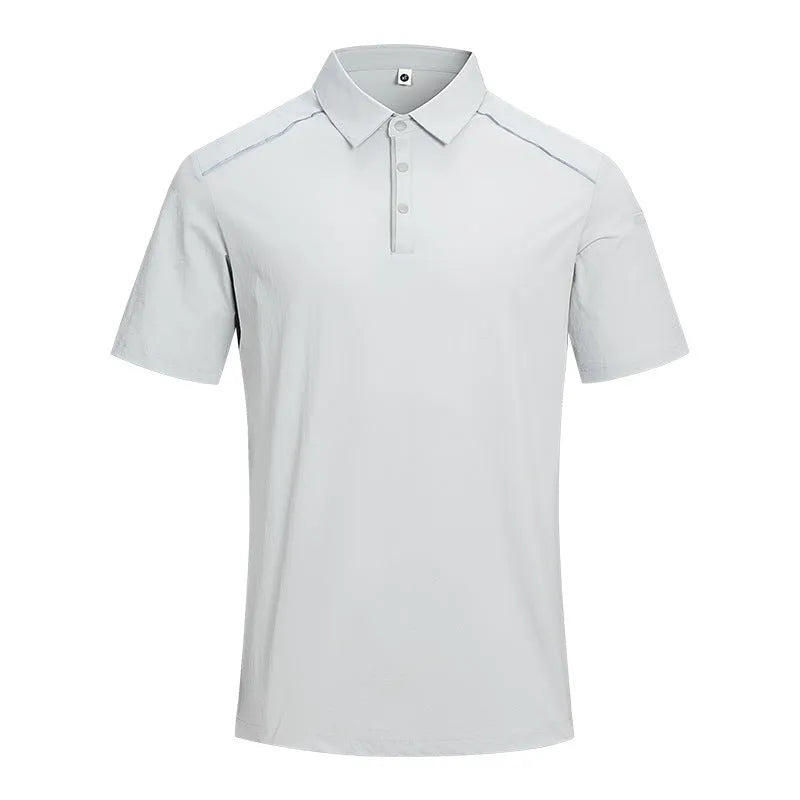 Men's solid colour quick-dry polo shirt with short sleeves and a slit detail.
