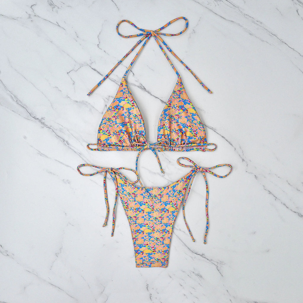 Women's lace-up front bikini swimsuit with backless European American design in picture colour