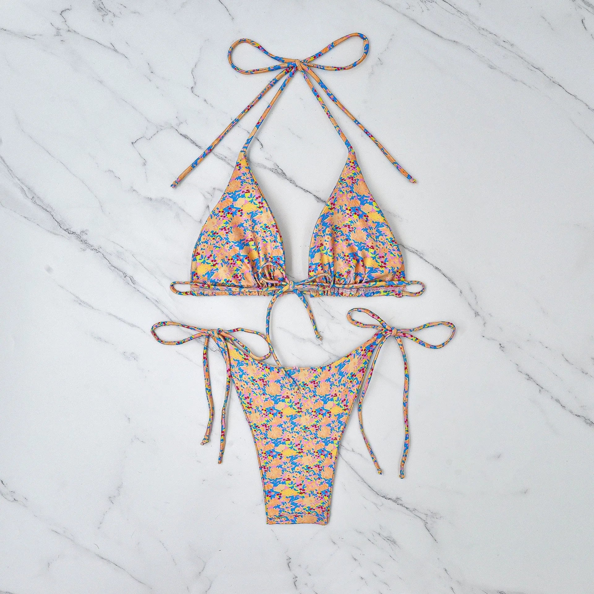 Women's lace-up front bikini swimsuit with backless European American design in picture colour