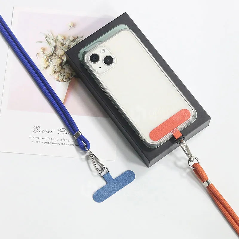 General drop-resistant phone lanyard in nylon with injection-moulded clip and gasket, 160cm length, 12g weight, available in multiple colours