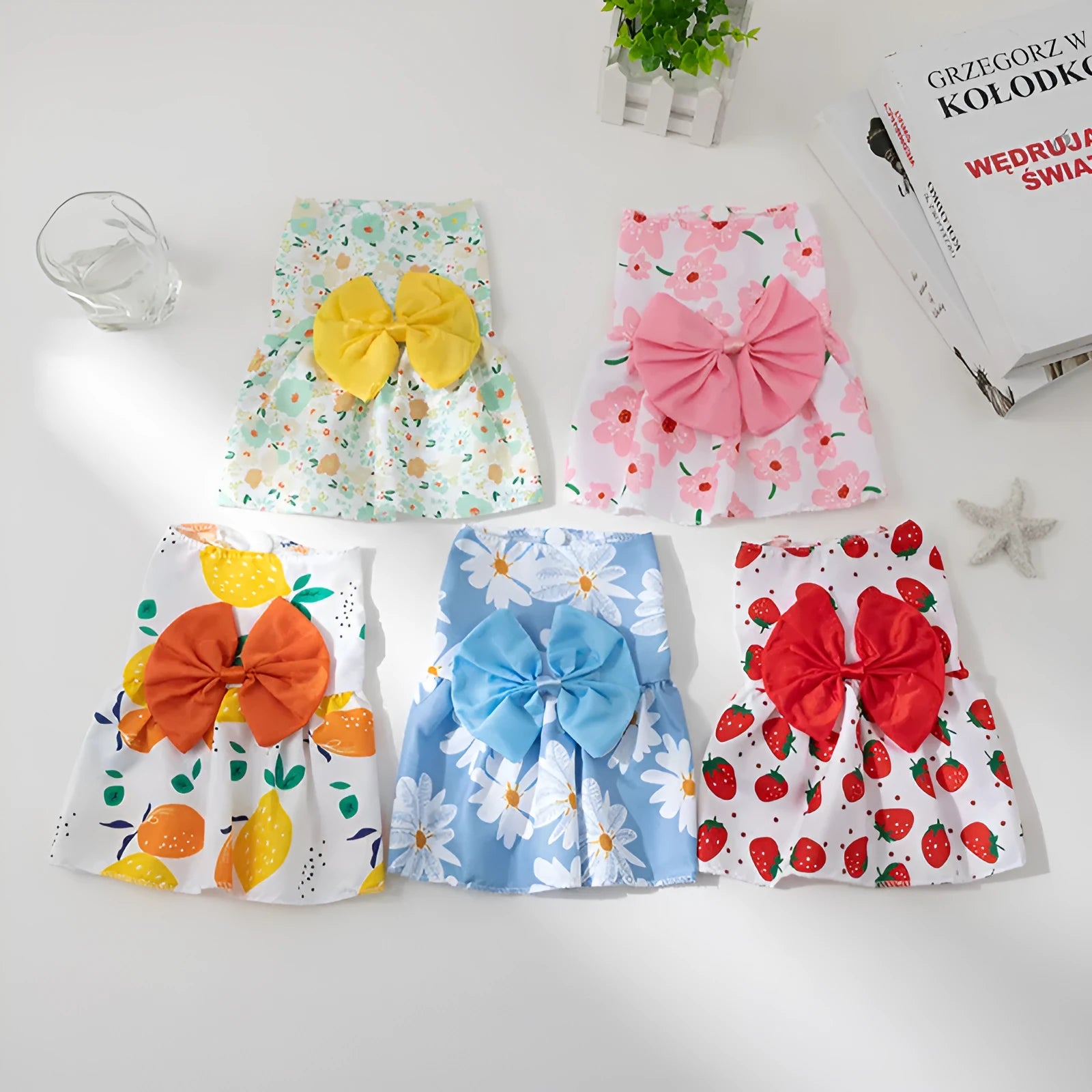 Ultra-thin pet dress with floral butterfly knot princess design in multiple bow colour options