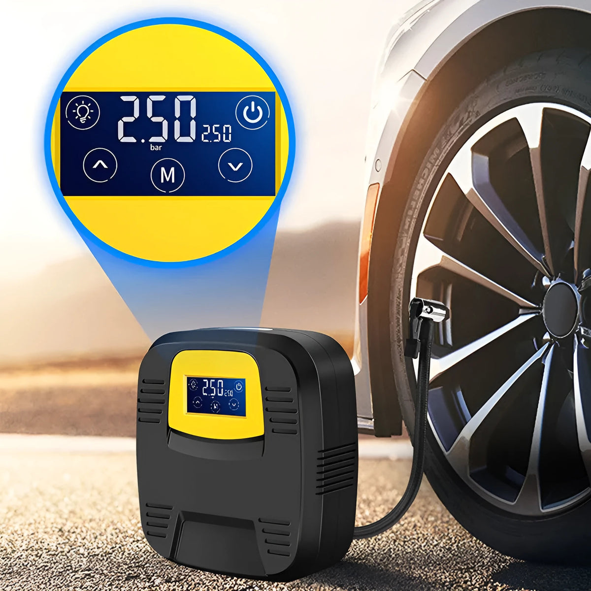 12V 120W ABS digital display air pump for car tyres with LED light and tire pressure gauge
