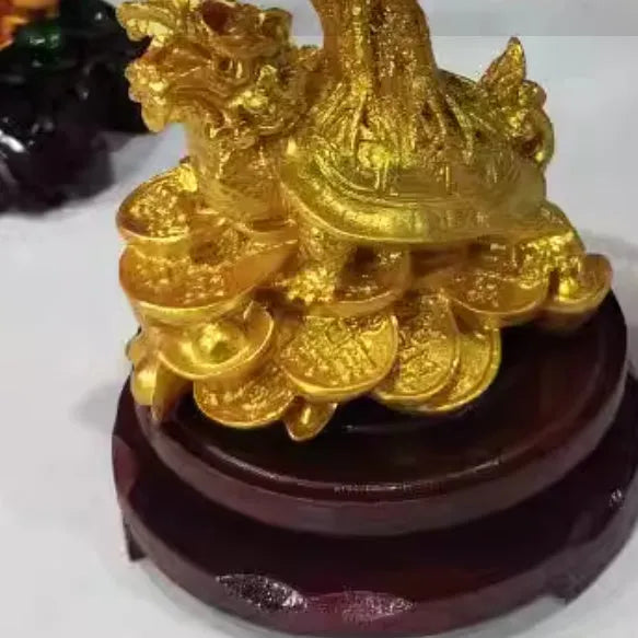 Citrine-coloured resin Feng Shui money tree ornament with small water turtle design
