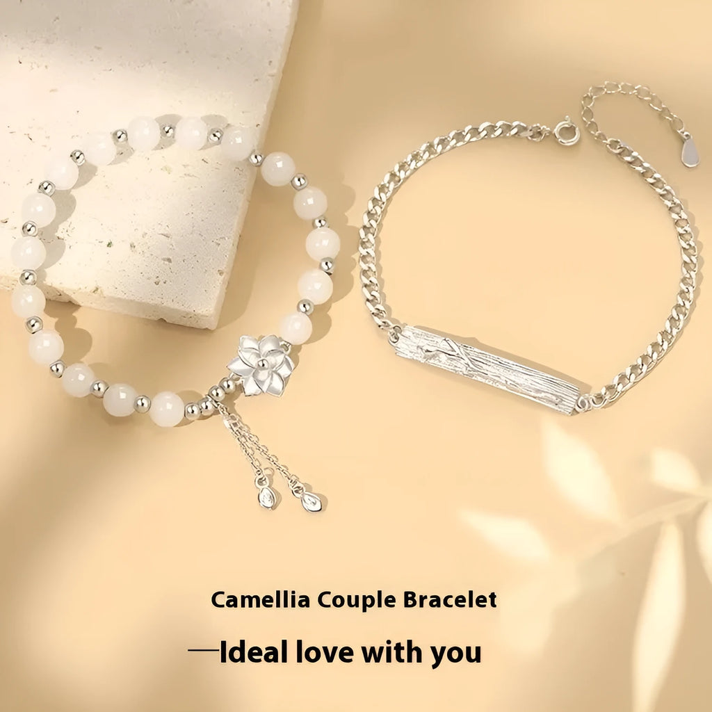 New Chinese Ins Style handmade resin beaded bracelet with camellia, lotus and peach blossom details for couples
