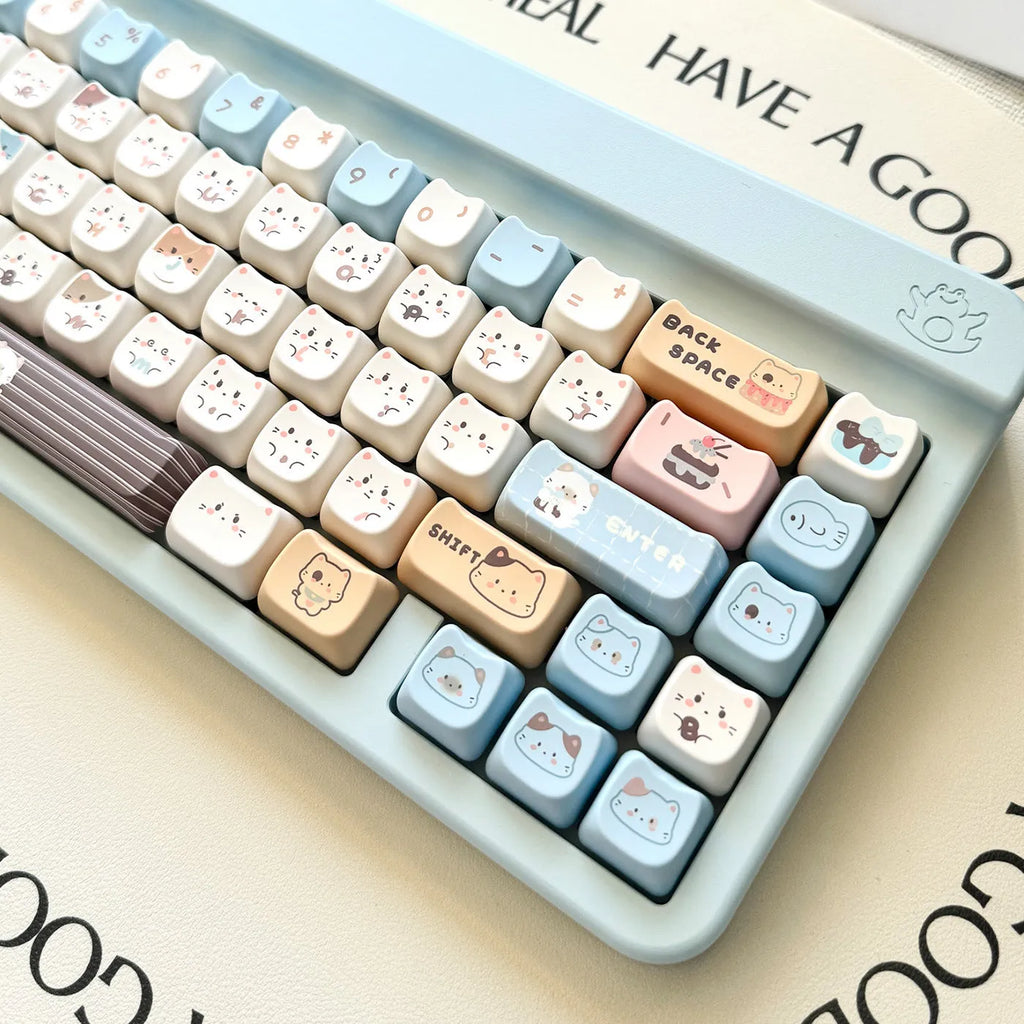High Sea Salt Cat themed PBT keycap set showing 26 keys and optional 7u space bar supplement