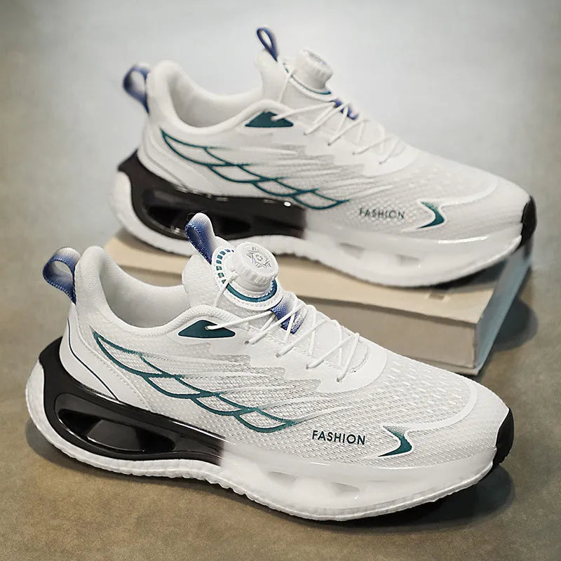 Youth shock absorption rotating button sneaker in light blue mesh version with low-top casual design