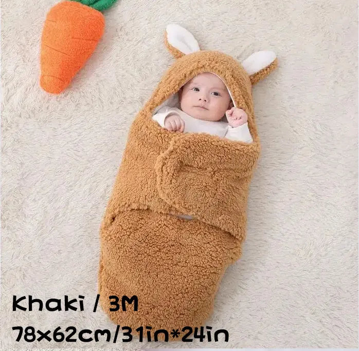 Fluffy fleece baby sleeping bag swaddle in blue with adjustable hook-and-loop closure for newborn