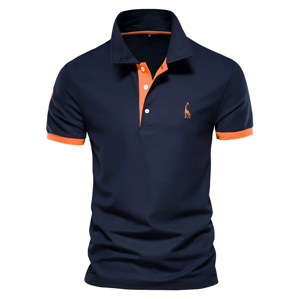 Men's slim fit deer embroidered short sleeve T-shirt on a hanger, shown in a grey colour.