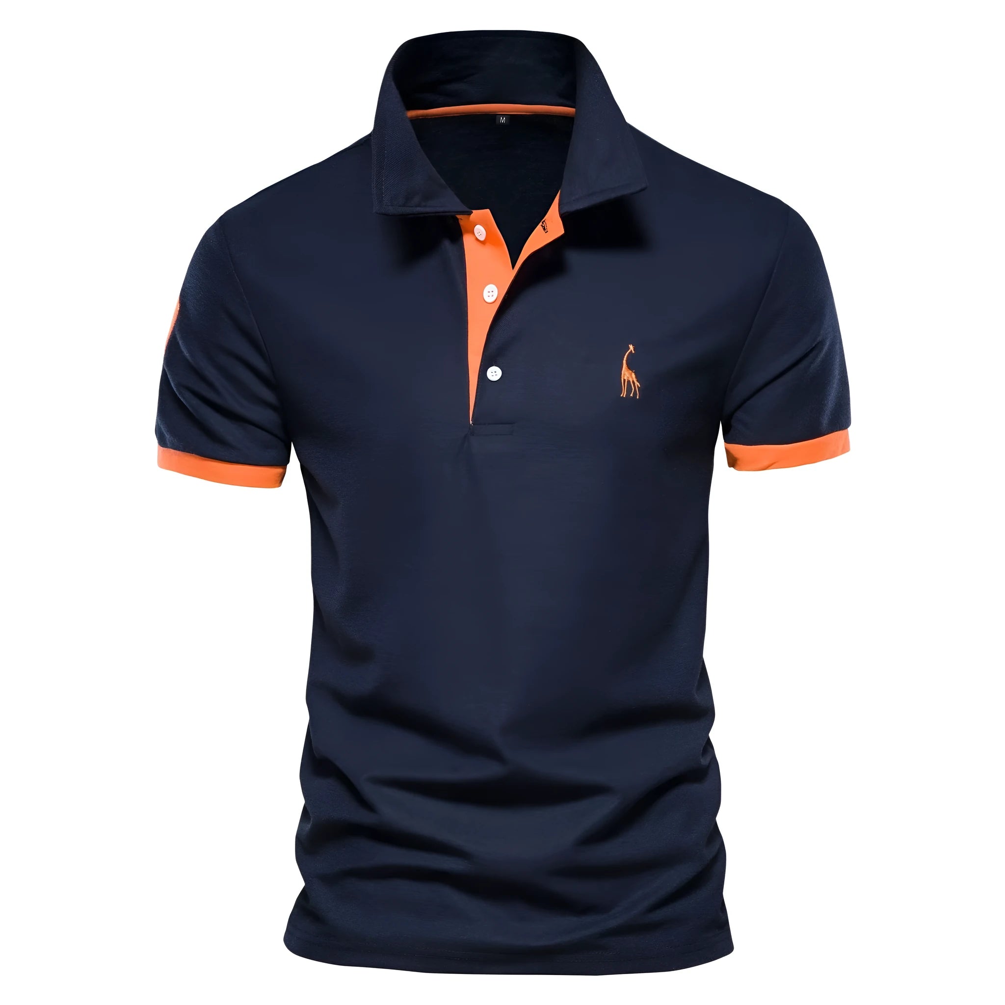 Men's slim fit deer embroidered short sleeve T-shirt on a hanger, shown in a grey colour.