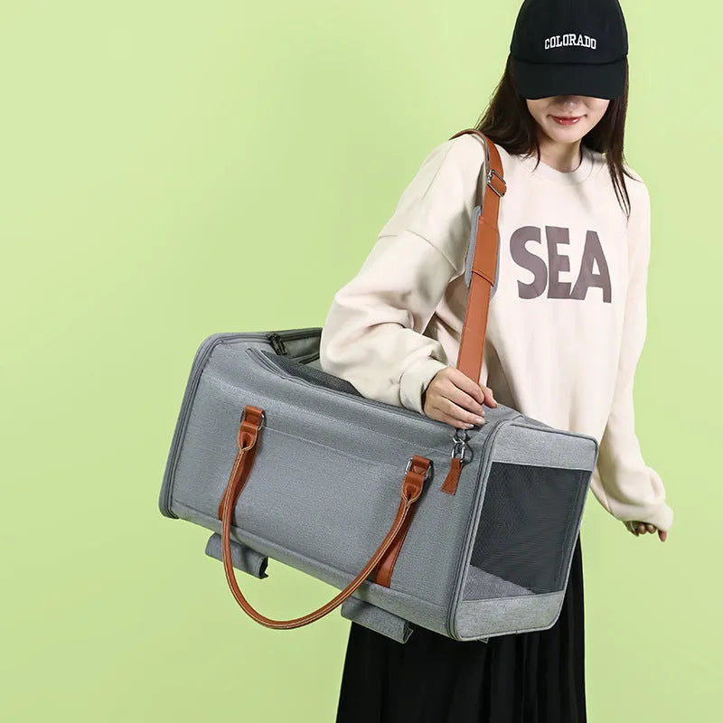 Multifunctional cat bag in solid colour with removable wheels and pull rod, nylon, 9kg capacity