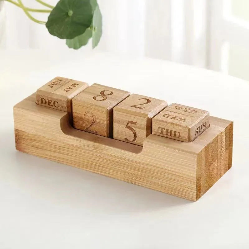 Solid wood creative simple desk calendar cube in large and small size options.