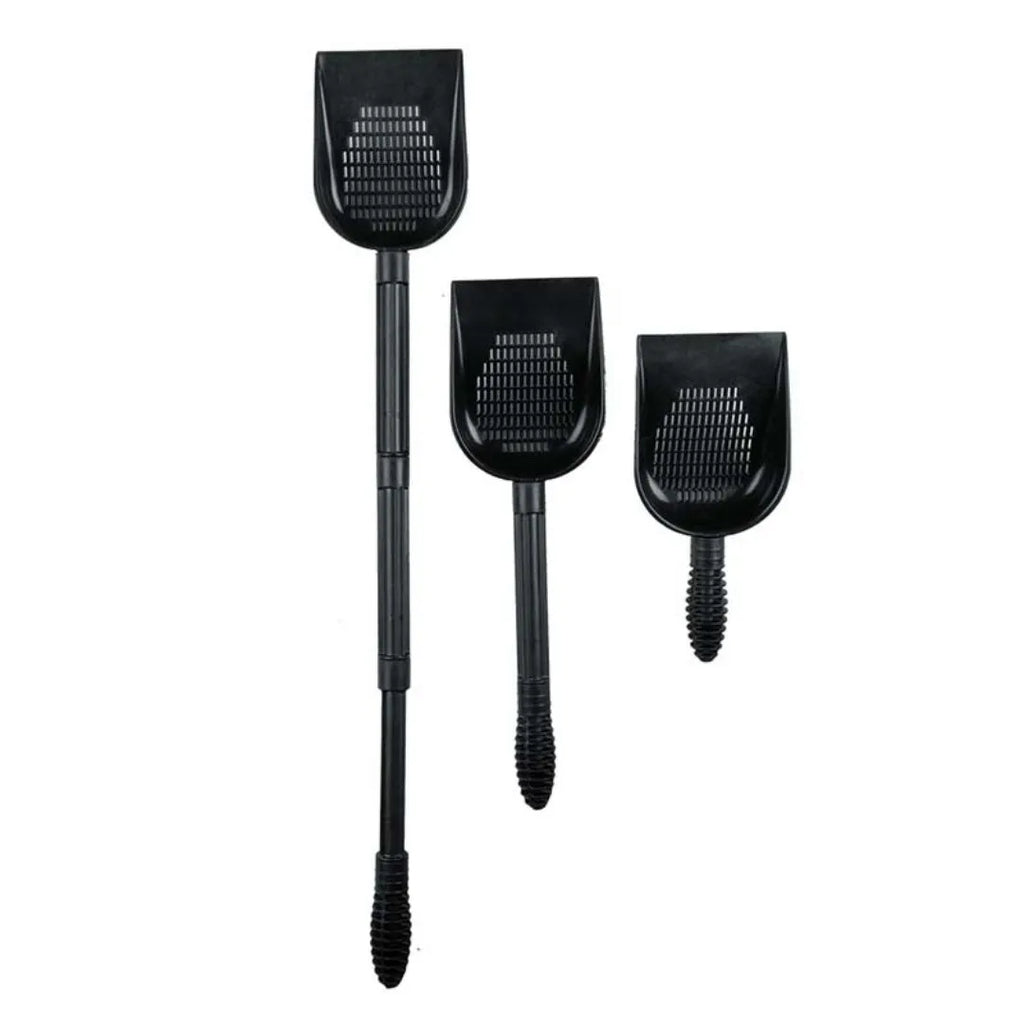 Fish tank multi-purpose sand shovel with removable mounting and quick-drain design, available in long and minimalist options