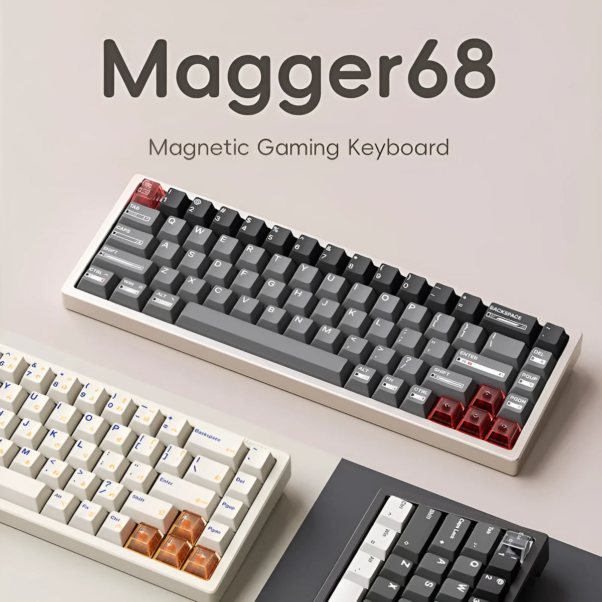 68-key aluminum keyboard with GATERON magnetic switches in black, showing RGB lighting and compact layout