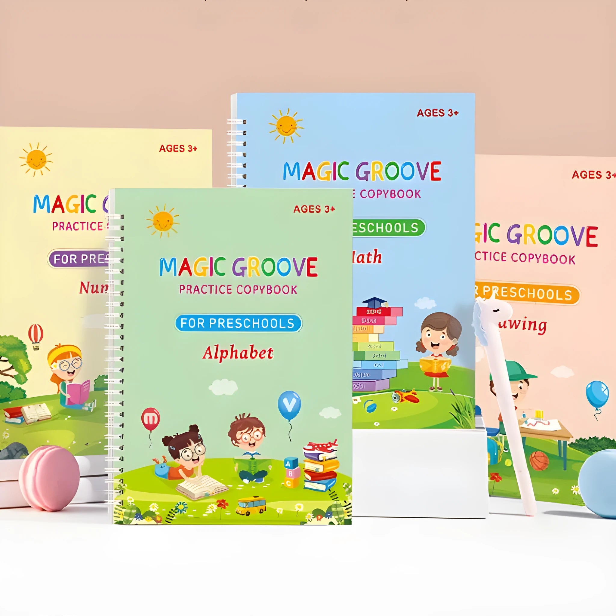 Children's English groove magic calligraphy set with notched post and ten pen refills