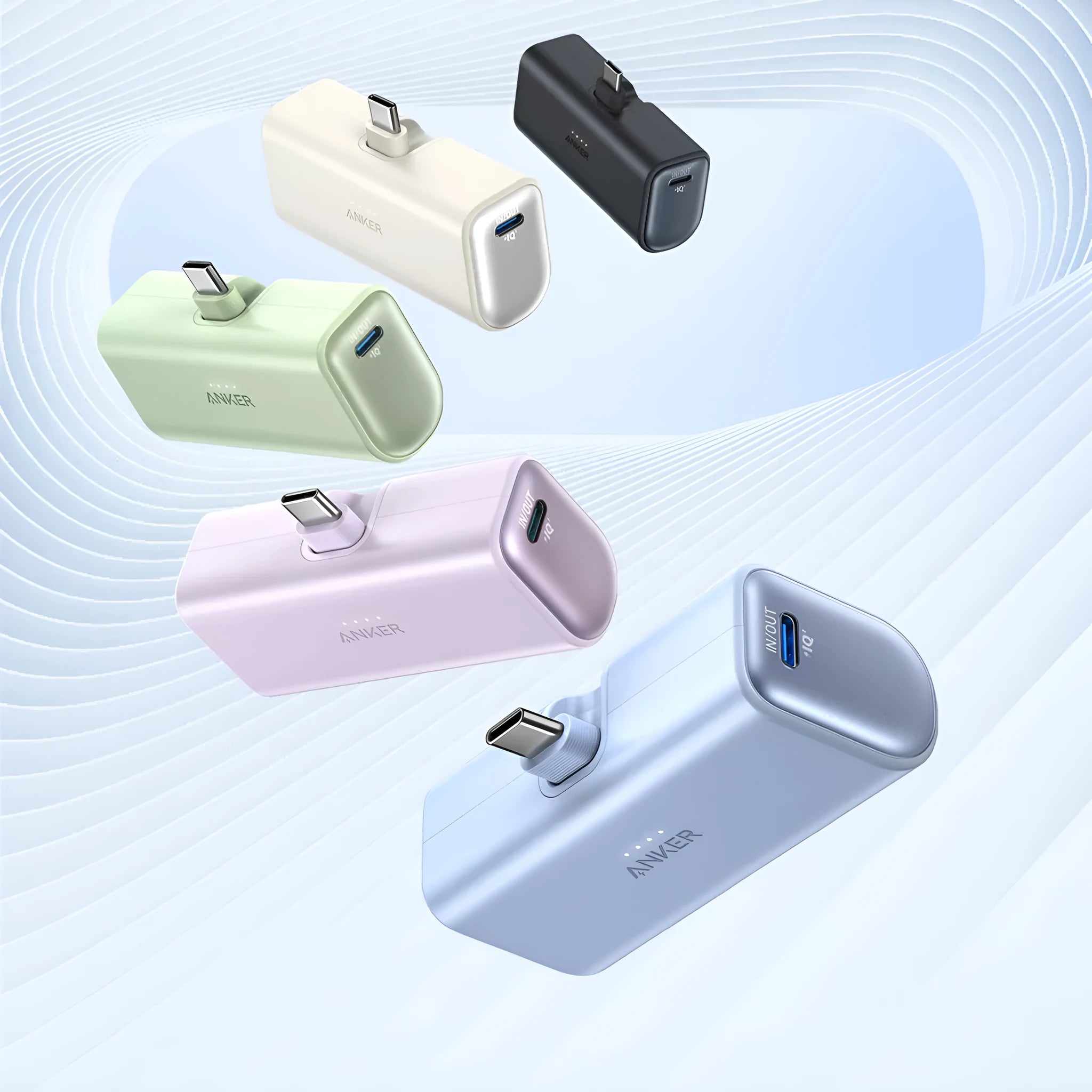 Small capsule power bank measuring 77x36x25mm with 5000mAh capacity in multiple colour options