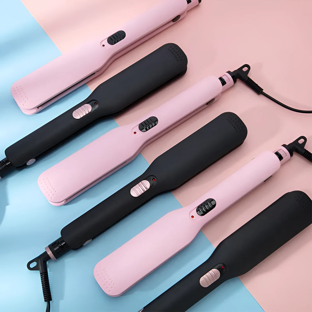 Black dual-use hair curler and straightener with 200°C PTC heating and LED display