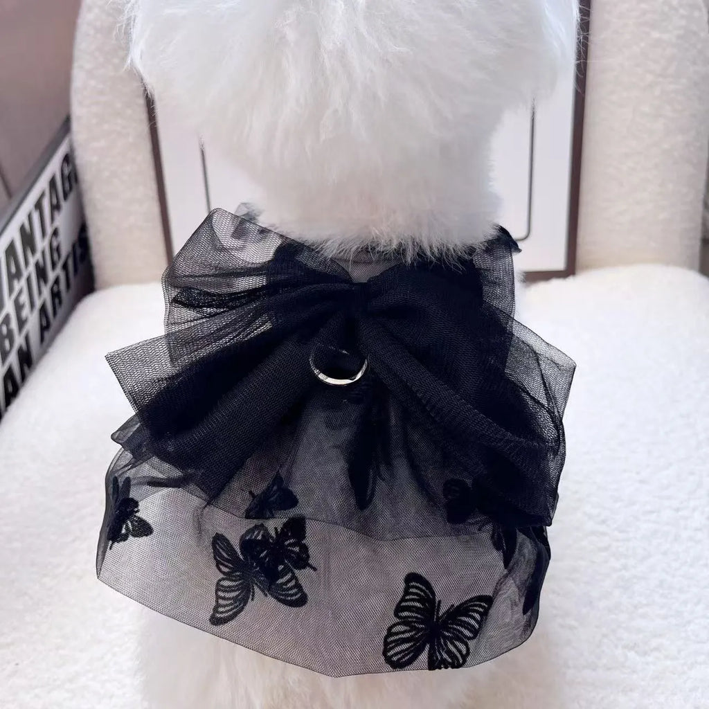 Black polyester princess tulle skirt for a small dog or cat on a white background.