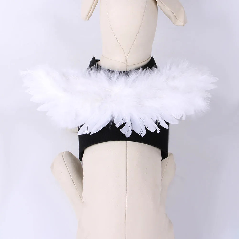 Black and white angel wings dog costume on chest and back with felt fabric