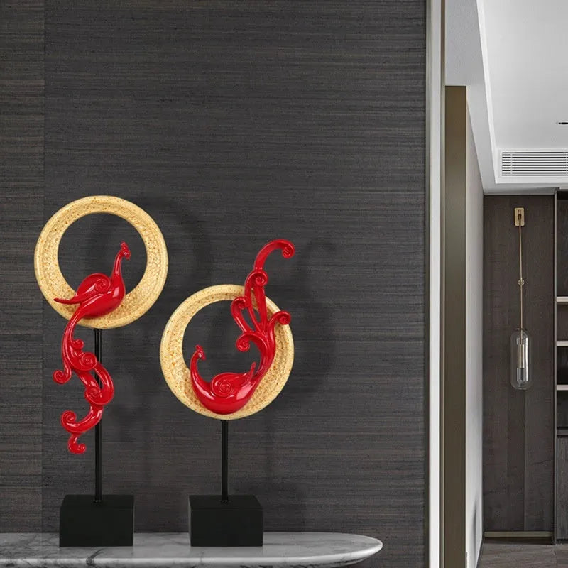 European-style plastic resin phoenix ornament in rose gold, silver, or red colour.
