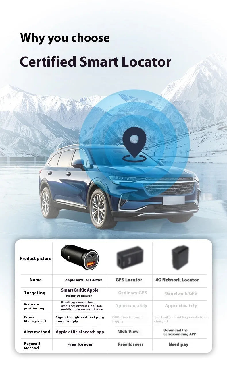 Black ABS plastic car charger locator GPS setting instrument on a dark surface.