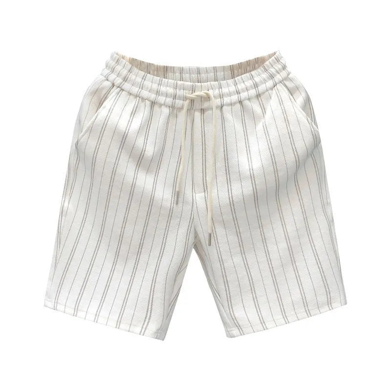 Men's black and white striped fleece-lined casual shorts with straight leg and ankle banded design