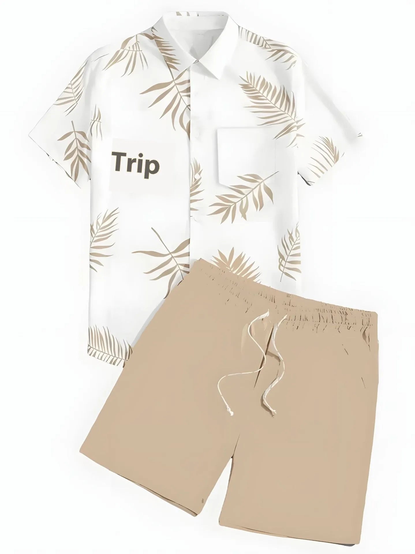 Black and white striped Hawaiian men's pullover shirt and shorts set on a model, loose fit, short sleeves.
