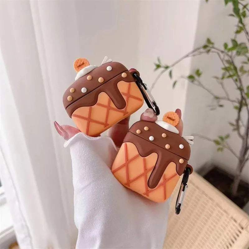 Chocolate cream cake silicone earphone case for AirPods with retro hook style