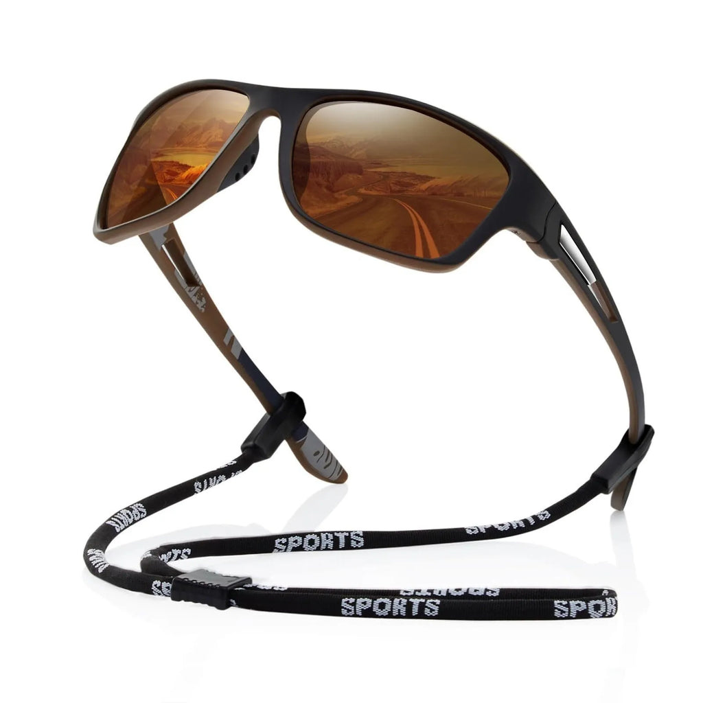 Men's polarised cycling sunglasses with full black frame and grey lens for outdoor sports