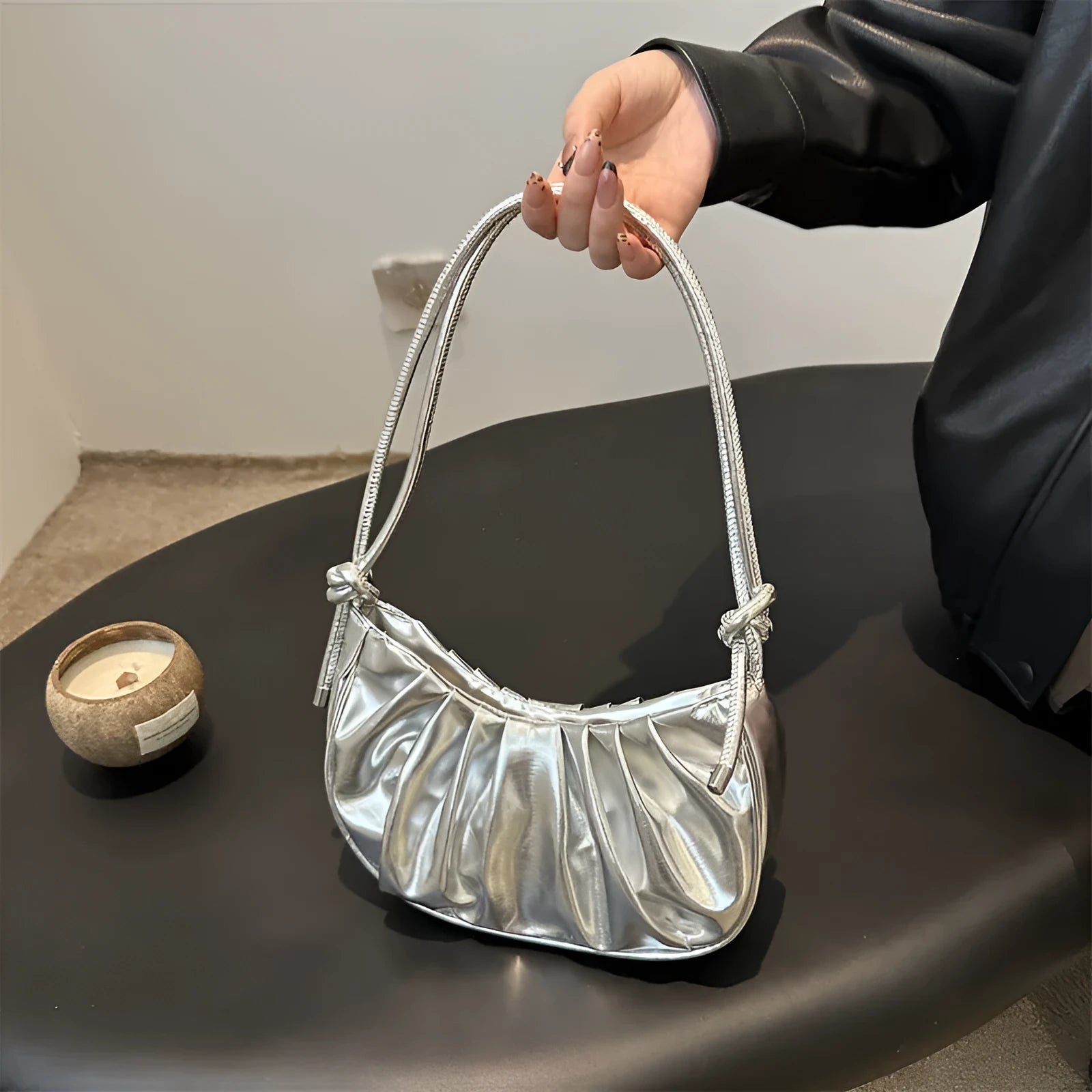 Korean style soft messenger bag with sandwich pockets in horizontal square shape