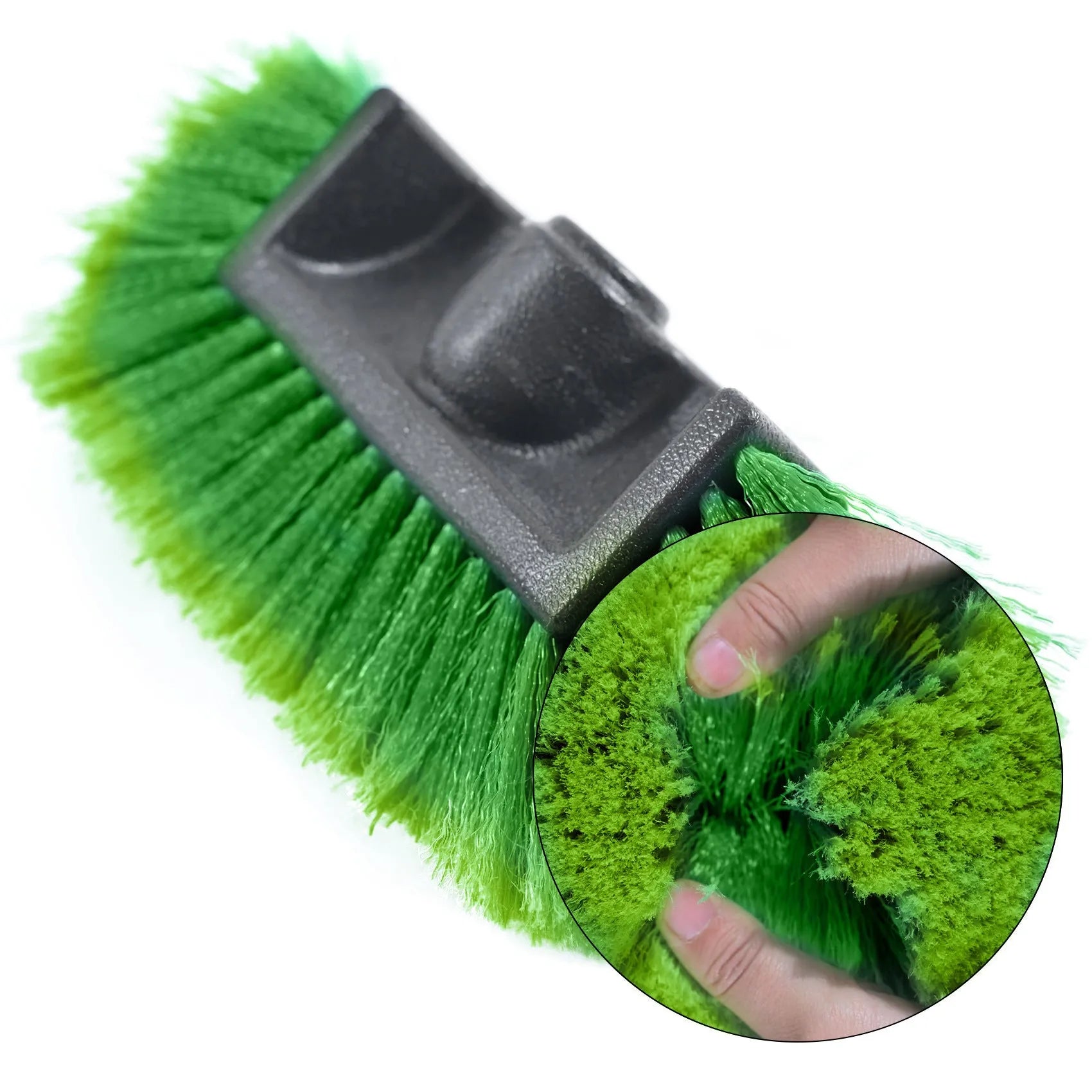 Yellow portable car wash brush with removable flow-through head and four-section adjustable rod