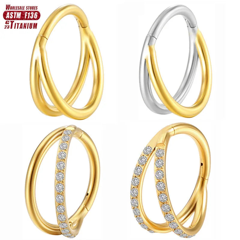 Titanium alloy fork nose ring body jewellery in silver colour, showing the forked end design.