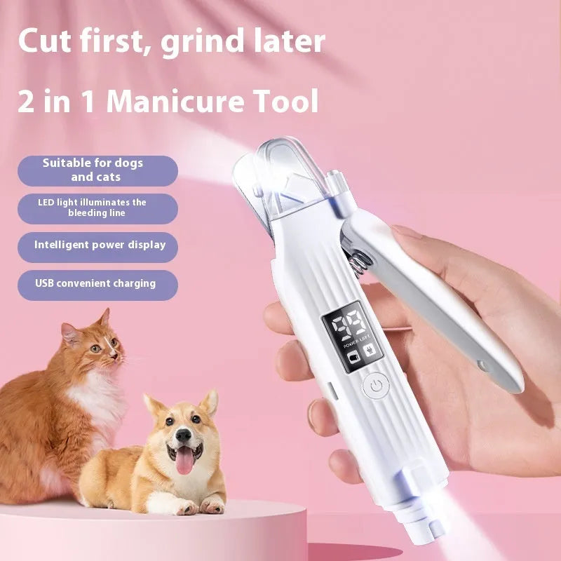 White battery-powered dog nail clippers with rechargeable battery and ABS plastic construction